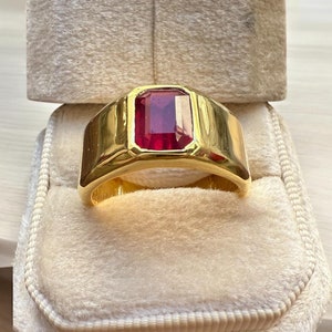 18k/14k /10k Solid Yellow Gold Lab Created Ruby Ring For Men Gold Band Red Gemstone Statement Rings Engagement Ring Wedding RingGift For Him