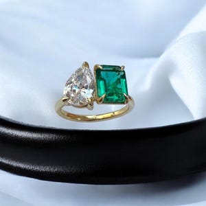 Bague toi et moi, bague émeraude, bague tendance, bague de fiançailles, bague de promesse, bague de naissance, cadeau d'anniversaire, cadeau pour elle, bague délicate