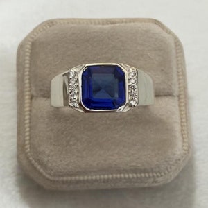 18K/14K/10K Solid White Gold Lab Created Sapphire Ring Men Gold Ring Gemstone Anniversary Rings Engagement Ring Wedding Ring Gift For Him