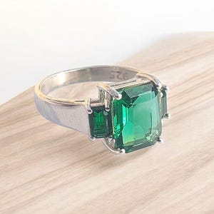 Emerald Cut Lab Created Emerald Solitaire Ring Yellow Gold Minimalist Ring Statement Art Deco Ring May Birthstone Anniversary Gift for Her
