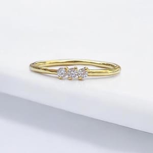 Dainty Ring, Gold Minimalist Ring, Stacking Ring, Simple Diamond Ring, Cubic Zirconia Sterling Silver Ring, Thin Ring, Gift for Her