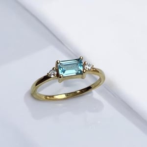 Aquamarine Dainty Baguette Stacking Ring, Gold Minimalist Ring, Simple Aquamarine Ring, Sterling Silver Ring, Thin Ring, Delicate Ring Gift