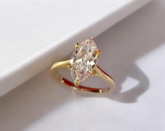 14k solid Gold 2.00 CT Marquise Cut Engagement Ring, Silver Solitaire Wedding Ring, Anniversary Ring, promise Ring