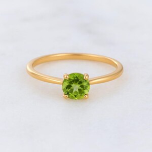 14K Gold Peridot Diamond Ring, Dainty Round Birthstone Stacking Rings, Personal Custom Genuine Peridot Ring Natural Gemstone Moissanite Ring