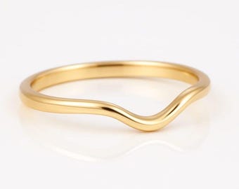 14k gebogen verlovingsring | Echt gouden trouwring | Gebogen trouwring van 1,6 mm | 14k gouden ring | Contourbanden | Ringen stapelen | Curvebanden
