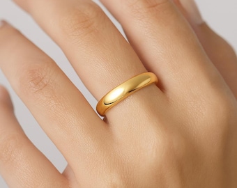 14k Gelbgold Dome Trauring • POLIERT • KOMFORTABEL • Klassische Trauringe für Männer und Frauen • Schlichter Ehering