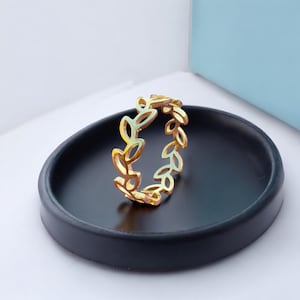 Olive Tree Leaf Band Ring • Dainty Gold Leaf Stacking Thin Ring • Sterling Silver Friendship Jewelry • Trendy Best Friend Gift