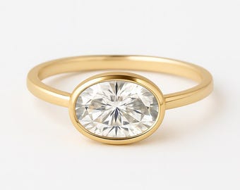 2.0CT East West Oval Cut Moissanite Diamond Ring| 14K Gold Diamond Engagement Ring| Wedding Rings| Anniversary Rings| Christmas Gift| Rings