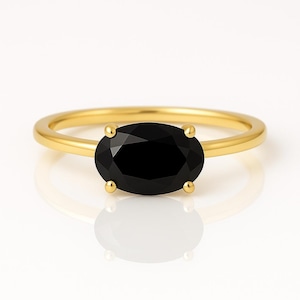 2.0CT East West Oval Cut Black Diamond Ring| 14K Gold Diamond Engagement Ring| Wedding Rings| Anniversary Rings| Christmas Gift| Rings