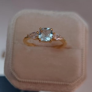 Aquamarine Dainty Ring, Gold Minimalist Ring, March Birthstone Ring, Sterling Silver Ring, Thin Ring, Delicate Ring, Gift for Her, Gemstone