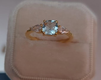 Aquamarine Dainty Ring, Gold Minimalist Ring, March Birthstone Ring, Sterling Silver Ring, Thin Ring, Delicate Ring, Gift for Her, Gemstone