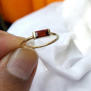 Garnet Baguette 14k Gold Ring, Minimalist Ring, January Birthstone Jewelry, Red Gemstone Promise Ring, Art Deco Stacking Ring, Dainty Ring