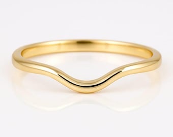 Curved Wedding Band Rings for Women Bridal Engagement Ring Aniversery Gifts for Her Unique Curved Band 14k Gold Curved Ring Band