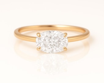 2.0CT East West Oval Cut Moissanite Diamond Ring| 14K Gold Diamond Engagement Ring| Wedding Rings| Anniversary Rings| Christmas Gift| Rings