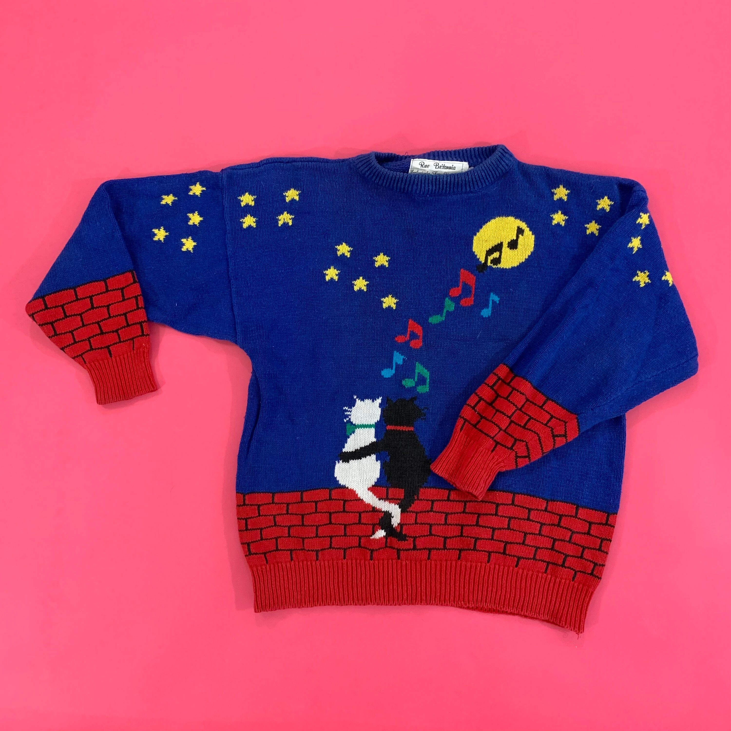 Vintage 80s Novelty Cat Sweater with Moon and Stars and | Etsy