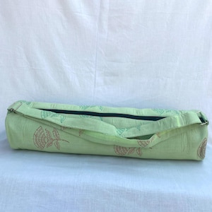 Handmade Mint Green Yoga Mat Bag – Breathable Cotton with Adjustable Strap
