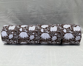 Handmade Brown Lotus Print Yoga Mat Bag – Quilted Cotton Bohemian Yoga Mat Carrier with Adjustable Strap