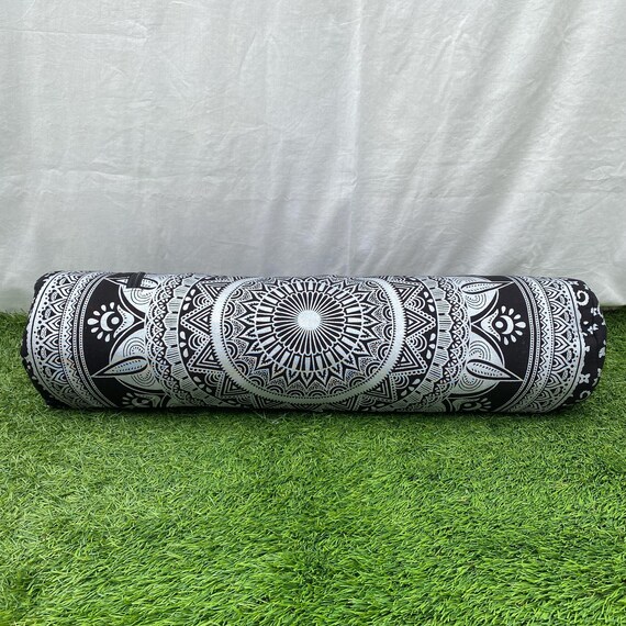 Handmade Mandala Yoga Mat Bag Black & Silver Diya Motif Print | Boho Stylish Yoga Carrier