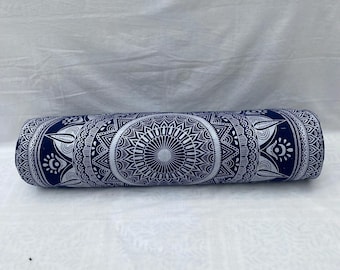 Handmade Cotton Yoga Mat Bag: Blue & Silver Indian Design
