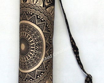 Indian Mandala Jute Floral Embroidered Yoga Mat Bag Handmade Adjustable Strap 