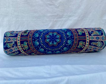 Indian Handmade Blue Ethnic Print Yoga Mat Bag – Traditional Rajasthani Elephant and Mandala Design – Bohemian Gym, Travel & Meditation Bag&quot;