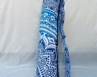 Indian Handmade Blue Mandala Yoga Mat Bag | Boho Gym, Pilates & Fitness Bag