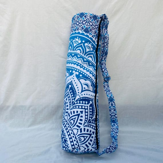 Indian Handmade Blue Mandala Yoga Mat Bag | Boho Gym, Pilates & Fitness Bag