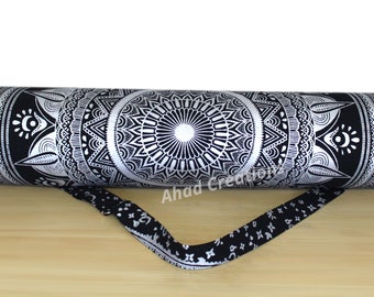 New Indian Unique Black Silver Yoga Mat Bag Carry Beach Bags Hippie Mandala Gym Mat Carrier Bag Hippie Bag Beach Bag With Shoulde Strap