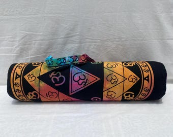 Indian Handmade Bohemian Om Symbol Yoga Mat Bag: Multicolor Tie-Dye Cotton Carrier