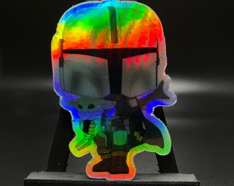 The Mandalorian w/Grogu Holographic Sticker