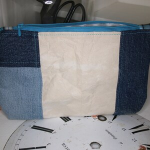 Upcycling cases, handmade bag made of jeans and beverage cartons (Tetrapak)