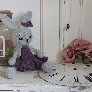 Konijn gehaakt dier Amigurumi, handgemaakt, konijn in een jurk