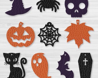 Fall earring svg bundle Halloween earrings Faux leather earring svg Pumpkin earrings Ghost Skull Spider earrings svg Cricut earring template