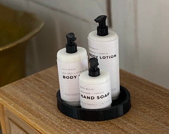 Dollhouse Miniature soap, lotion, and tray