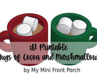 STL file, dollhouse miniature mugs of hot cocoa, 3D objects