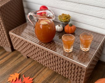 Dollhouse Miniature Apple Cider Pitcher & Glasses