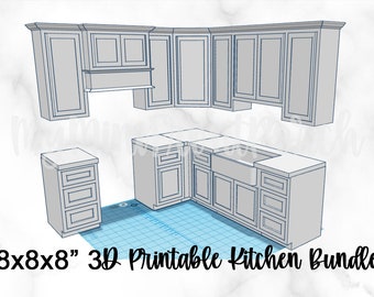 STL file, dollhouse miniature, 8X8X8" Kitchen Bundle, 3D objects