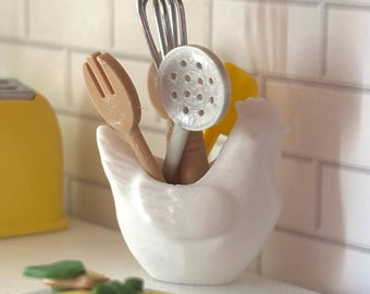 Dollhouse Miniature Chicken Utensils Jar, spoons, spatulas