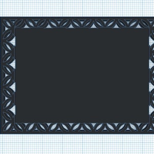May include: A black decorative frame with a detailed, intricate design. The frame is made of a thick, sturdy material and has a smooth, polished finish.