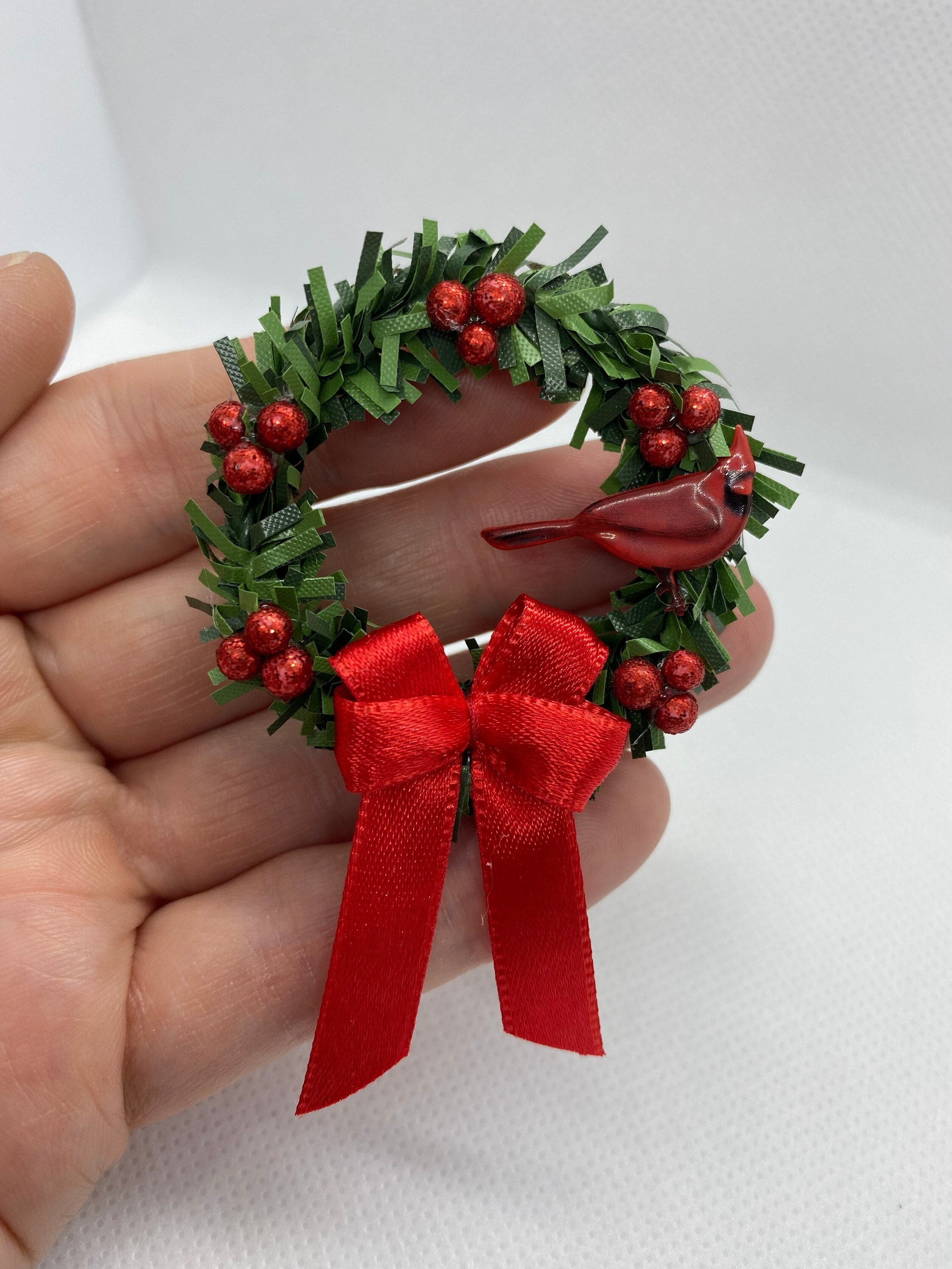 Dollhouse Miniature Christmas Wreath, Evergreen Red Cardinal - Etsy