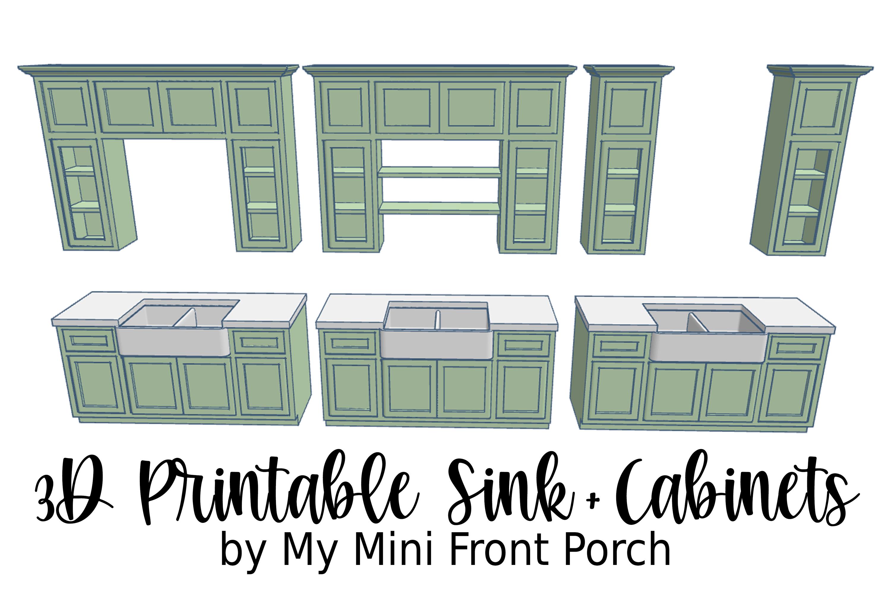 STL file, dollhouse Sink and Cabinets, 3D object, kitchen sink