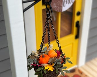 Dollhouse Miniature Autumn hanging planter, fall decor