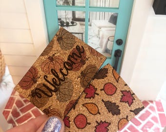 Dollhouse Miniatures Doormat, Autumn Leaves, Fall, pumpkins