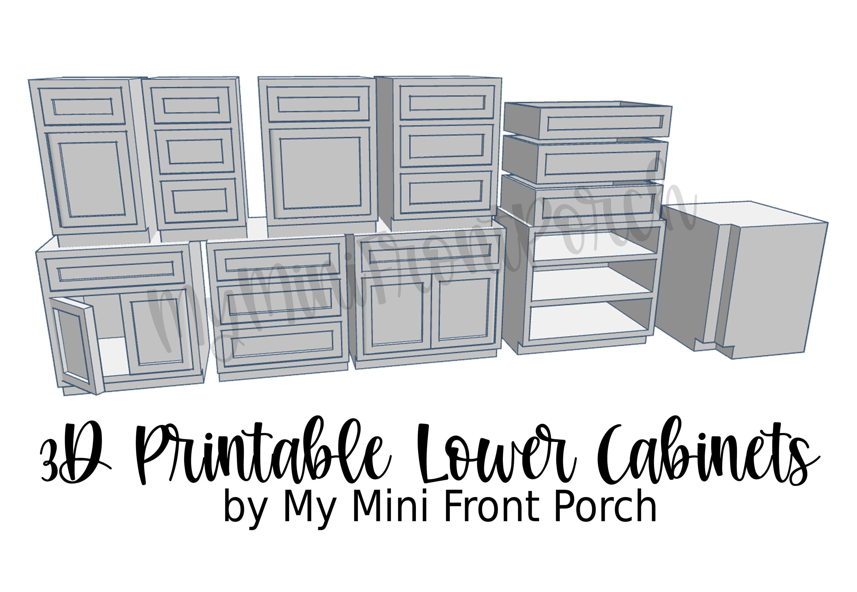 STL file, dollhouse miniature, Lower Kitchen Cabinet Bundle, 3D objects