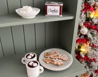 Dollhouse, Miniatures, mugs of hot cocoa and cookies