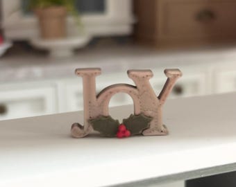 Dollhouse Miniature Joy Text and Holly