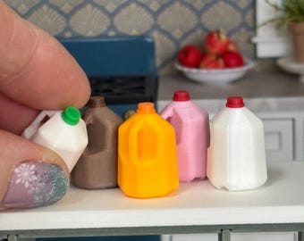 Dollhouse miniature gallons, milk, orange juice