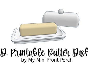 STL file, dollhouse miniature butter dish, 3D object