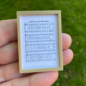 Dollhouse Miniature America the Beautiful, framed sheet music