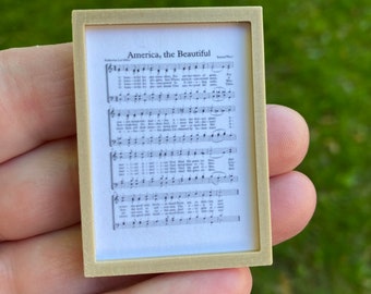 Dollhouse Miniature Framed Sheet Music – America the Beautiful (1∶12 Scale)